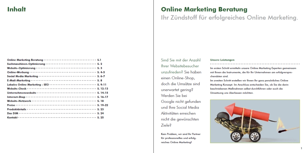 Beispiel Imagebroschüre Online-Marketing DIM
